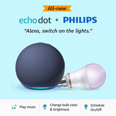 Amazon Echo Dot (5th Gen, Blue) Smart Home Combo with Philips 9W Smart ...