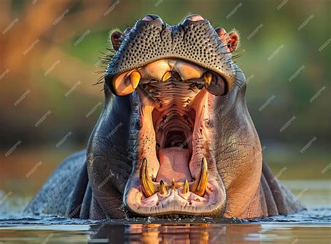 Hippopotamus with Open Mouth Showing Teeth | Premium AI-generated image