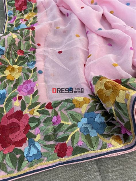 Pre Order Baby Pink Parsi Gara Hand Embroidered Dupatta – Dress365days