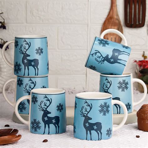 Buy The Earth Store Blue Reindeer Ceramic Coffee Mug | Microwave ...
