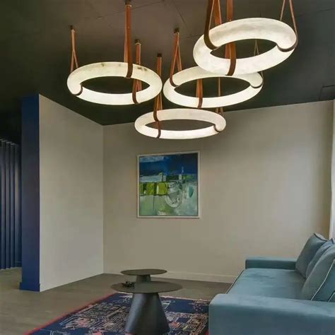 Hdc Modern Style Emperador Spanish Marble Alabaster Round Led Chandeli