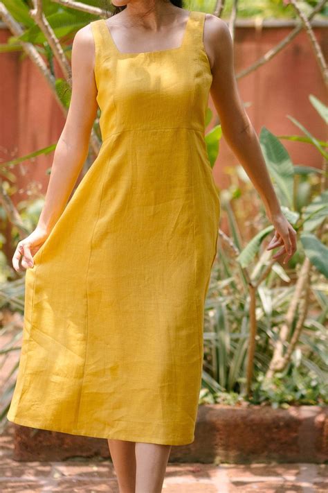 Dress for women- Linen Midi Dress for Women Mustard