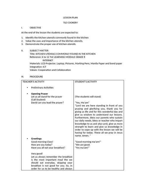 Image result for Cooking Activity Lesson Plan