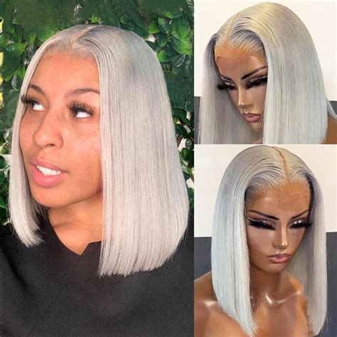Amazon.com : Licoville Grey Human Hair Wig 12 Inch Straight Grey Bob ...