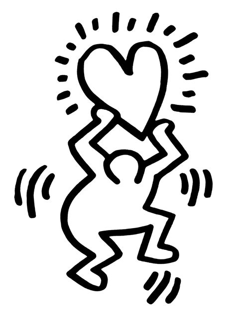 Character carrying a heart - Keith Haring Coloring Pages