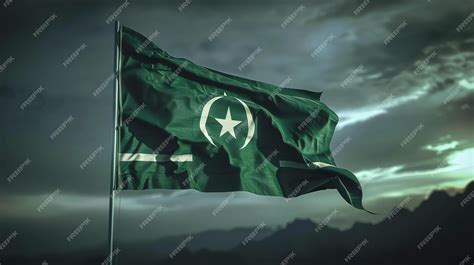 Premium Photo | A flag of green with a white crescent moon and star in ...