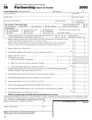 Fillable Online nd 2014 Form 58 Partnership Income Tax - North Dakota ...