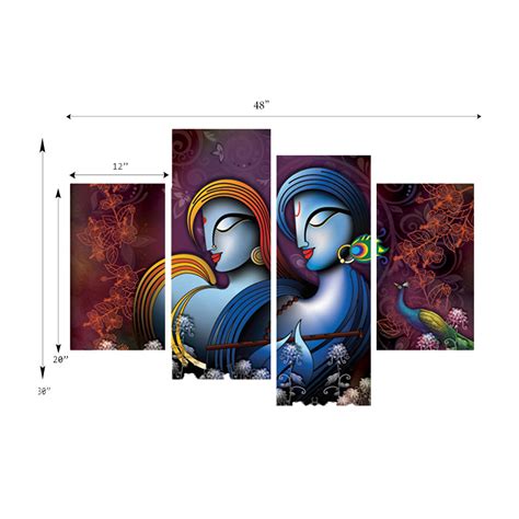 Set of 4 Radha Krishna Premium Canvas Painting - eCraftIndia Online