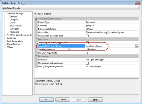 Image result for CMake CodeLite Project Settings