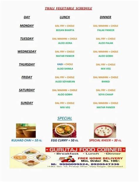 Menu at Gurutaj food corner, Ghaziabad