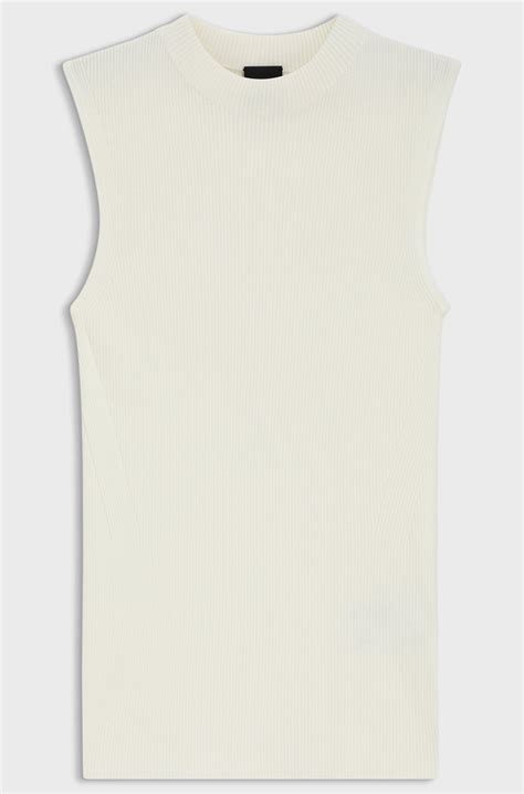 BOSS - Ribbed-knit top with mock neckline - White