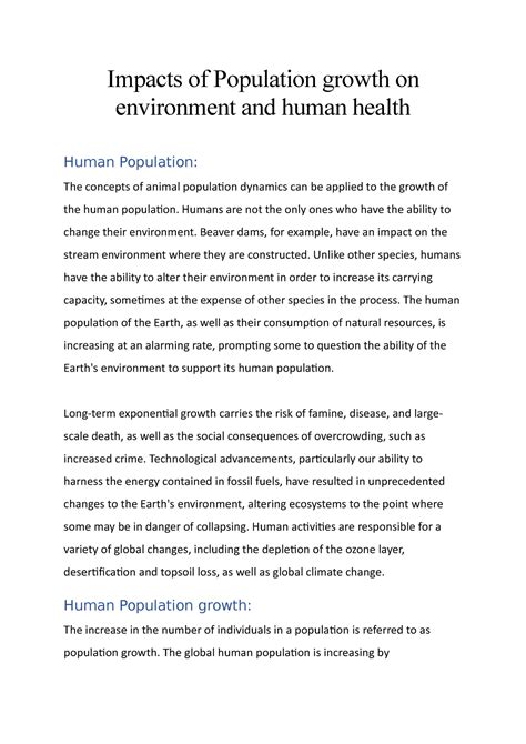 Impacts of Population growth on environment and human health - Impacts ...