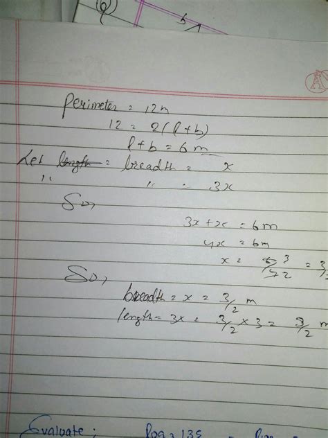 The perimeter of a rectangle is 12 meters. The length is 3 more than ...