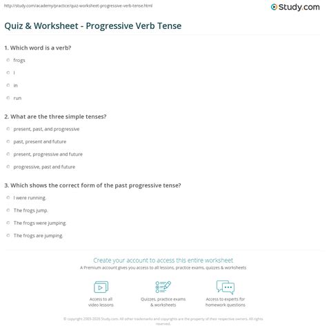Quiz & Worksheet - Progressive Verb Tense | Study.com