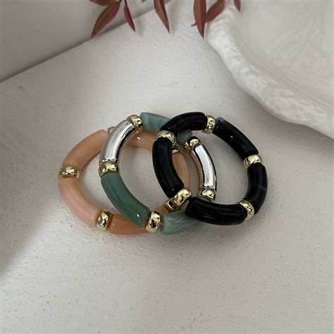 Just Lil Things Taupe Marbled Resin Bracelet Set – Gold Accent Design