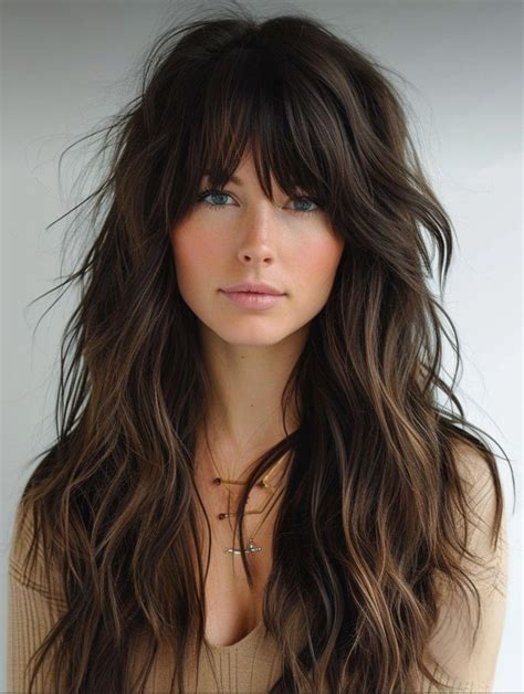 Long shag haircut with choppy layers for fine hair and bangs for older ...