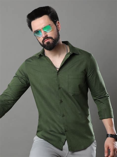 Buy Olive Green Plain Color Shirts Online at Great Price – Bushirt