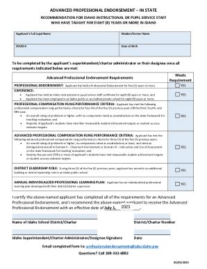 Fillable Online Advanced Professional Endorsement Recommendation Form ...