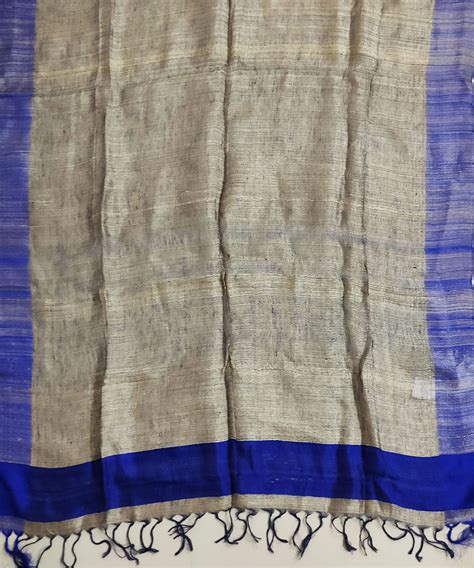 Beige navy blue handloom silk assam stole – GoSwadeshi
