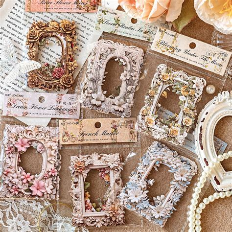 HASTHIP® 60Pcs Embossed Flower Lace Frame Scrapbook Paper, 6 Styles ...