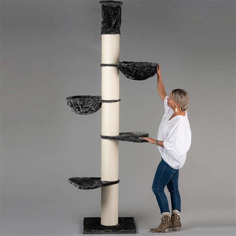 RHRQuality Cat tree for large cats Maine Coon Tower Dark Grey floor to ...