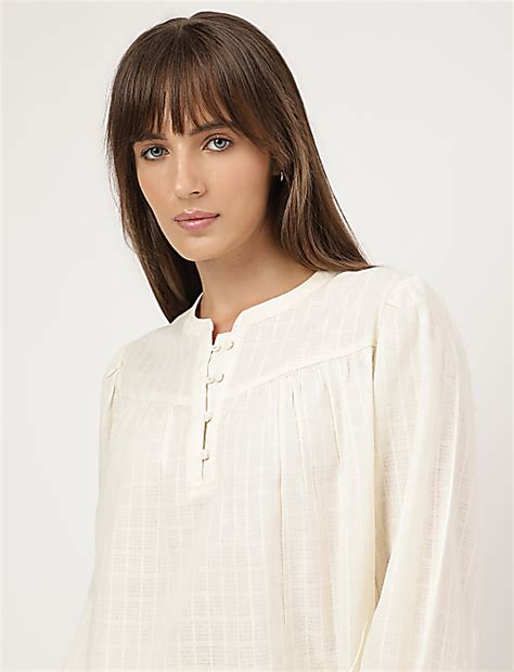 Buy Pure Cotton Plain Mandarin Collar Blouse at Marks & Spencer