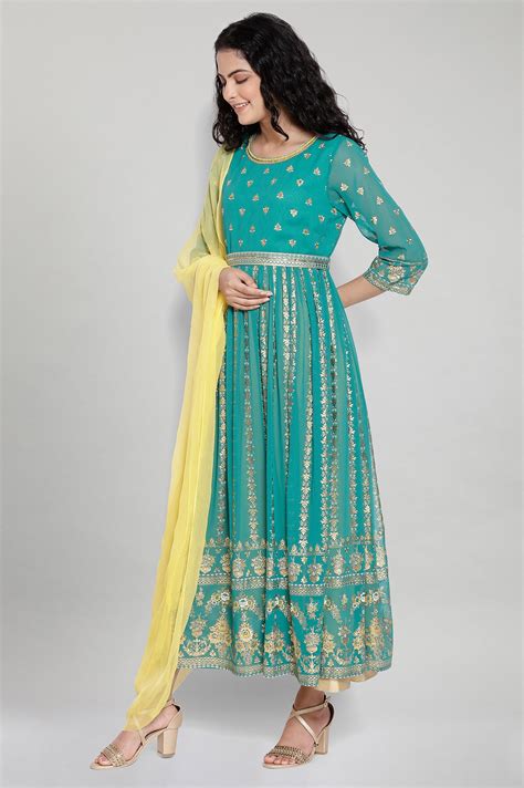 Buy Green Printed Ethnic Dress-Dupatta Set Online for Woman | Shop for ...