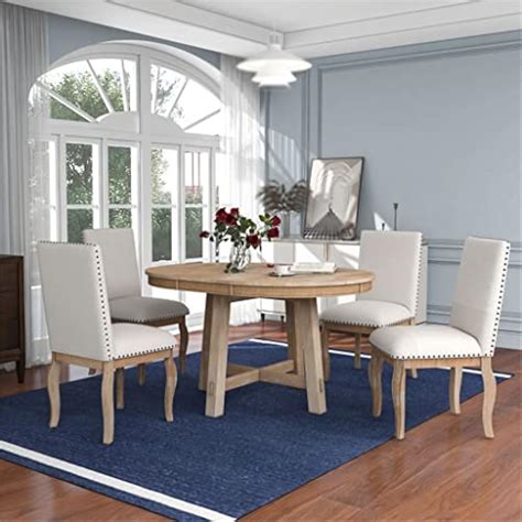 LIUJUN 5 Piece Farmhouse Dining Table Wooden Round India | Ubuy