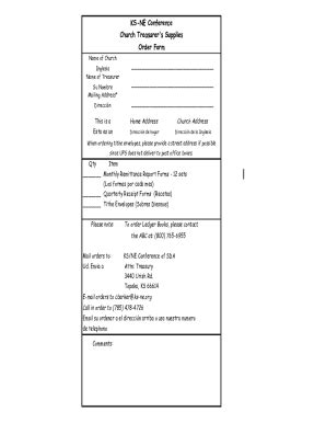 Fillable Online Church Treasurers Order Form.xls Fax Email Print ...