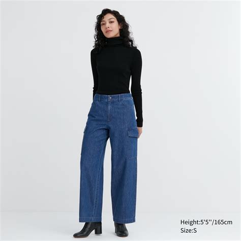 Uniqlo Denim Wide Leg Cargo Trousers Online Store India - Uniqlo Women ...