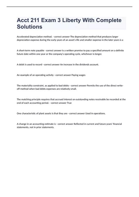 Acct 211 Exam 3 Liberty With Complete Solutions - ACCT 212 - Stuvia US