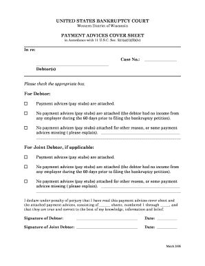 Payment Advices Cover Sheet - Western District Of Wisconsin - Wiwb ...