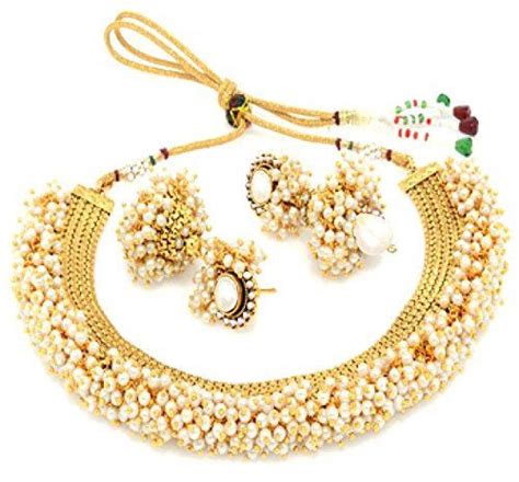 Buy online Exclusive Gold Plated Pearl Studded Temple Necklace Set ...