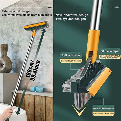 Bathroom Cleaning Brush with Wiper Upgraded 3 in 1 Tiles Cleaning Brus ...