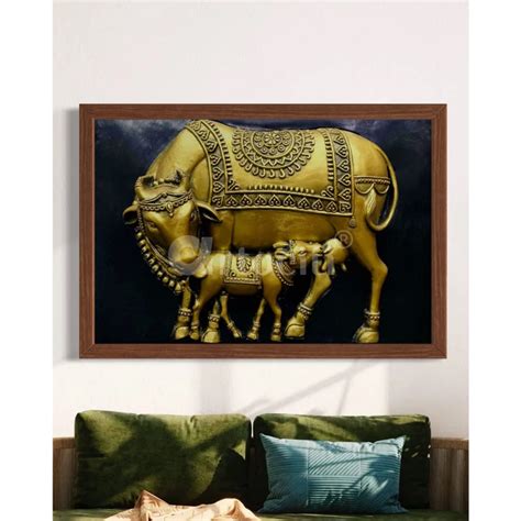 3X2 Feet Kamdhenu The Sacred Cow 3d Relief Mural