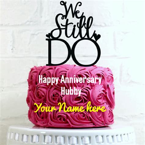 Happy Anniversary Hubby Wishes Pink Cake With Your Name