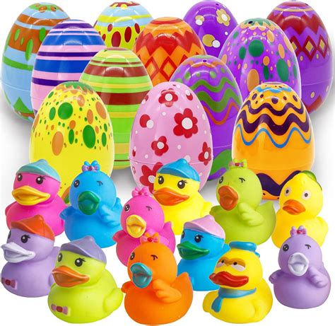 Lubibi Pack of 12 Filled Easter Eggs with Rubber Duck, Bath Duck, Colourful Easter Eggs with ...