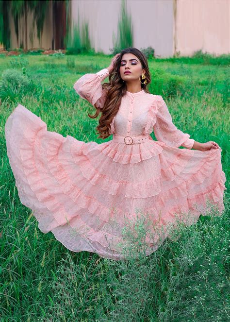 Get Pink Chiffon Ruffle Dress With Belt at ₹ 11500 | LBB Shop