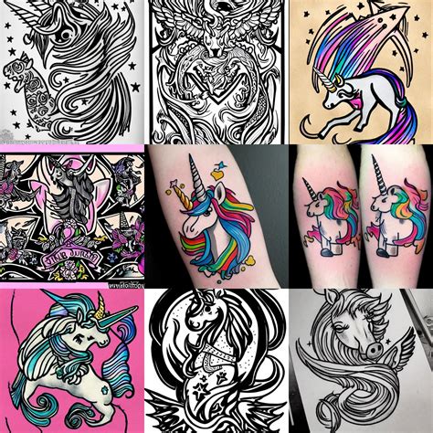 unicorn tattoo, sailor jerry tattoo flash | Stable Diffusion