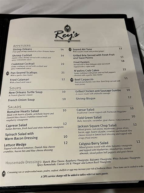 Menu at Rey's Restaurant, Raleigh