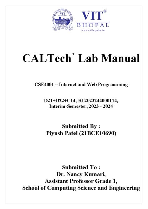 Lab manual IWP by 21BCE10690 Piyush Patel - CALTech * Lab Manual ...