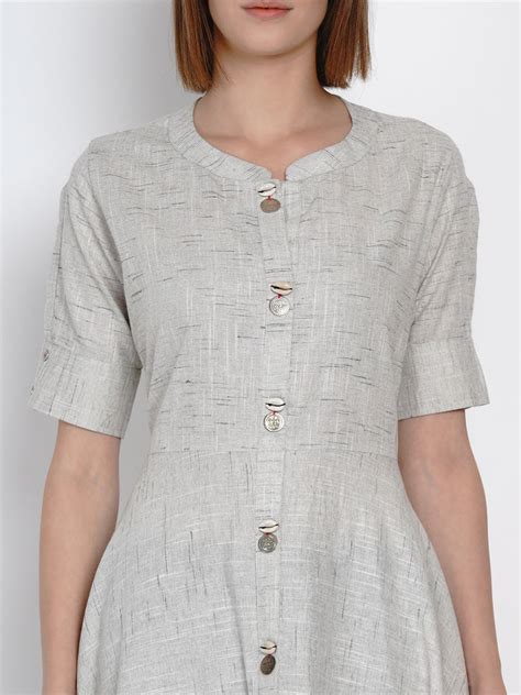 Grey A-line Cotton Kurta with Asymmetric Hem – Women Republic