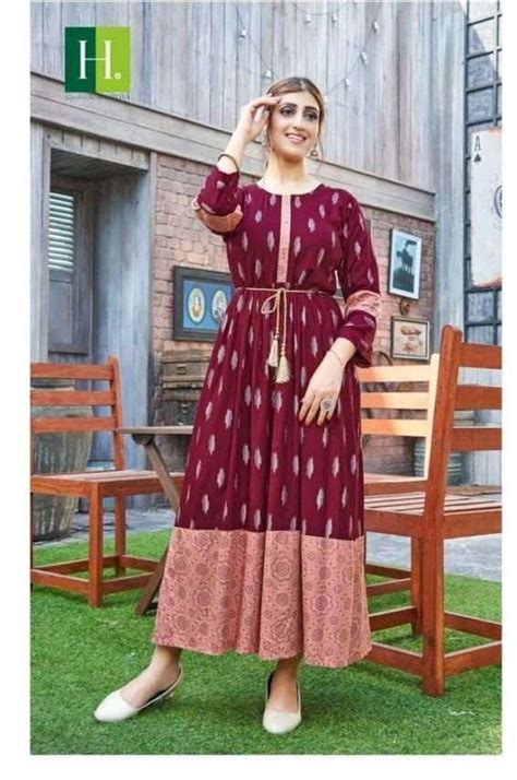 HIRWA Golden Ikkat VOL.1 Anarkali Kurti With Heavy Rayon Print ON WHOLESALE