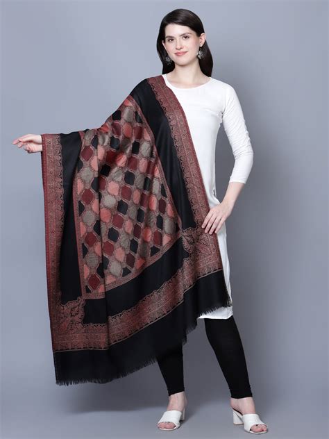 Women Fine Wool Jamawar Jaal Kashmiri Royal Border Black Shawl – mizash
