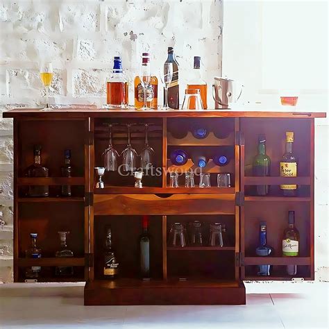 Craftswood Wooden Bar Cabinet for Living Room Rack Hard and Soft Drinks ...