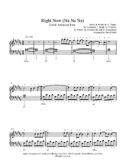 Right Now (Na Na Na) by Akon Piano Sheet Music | Advanced Level