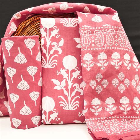 Peach Floral Printed Pure Cotton Dress Material
