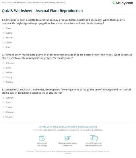 Quiz & Worksheet - Asexual Plant Reproduction | Study.com
