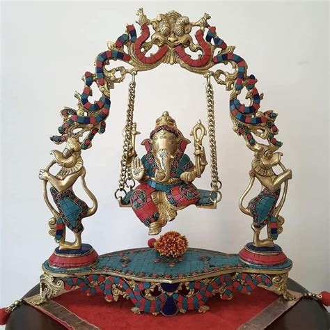 Buy MVs Madh Ventures Brass Lord Ganesha Statue Sitting on Jhula in ...