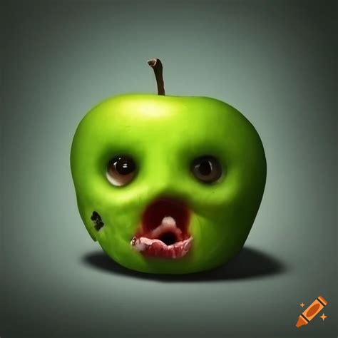 Hyperrealistic rotten green apple with a disturbing face on Craiyon